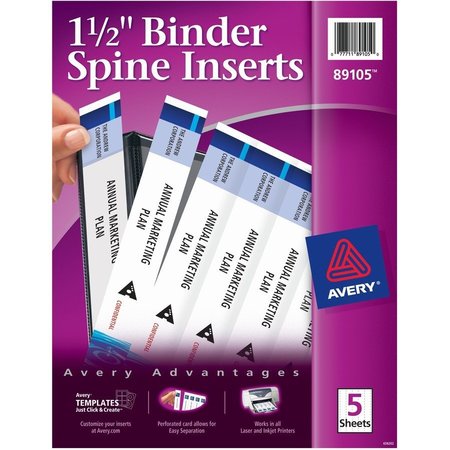 AVERY Binder Spine Inserts, 1-1/2" Capacity, 25/PK, White 25PK AVE89105